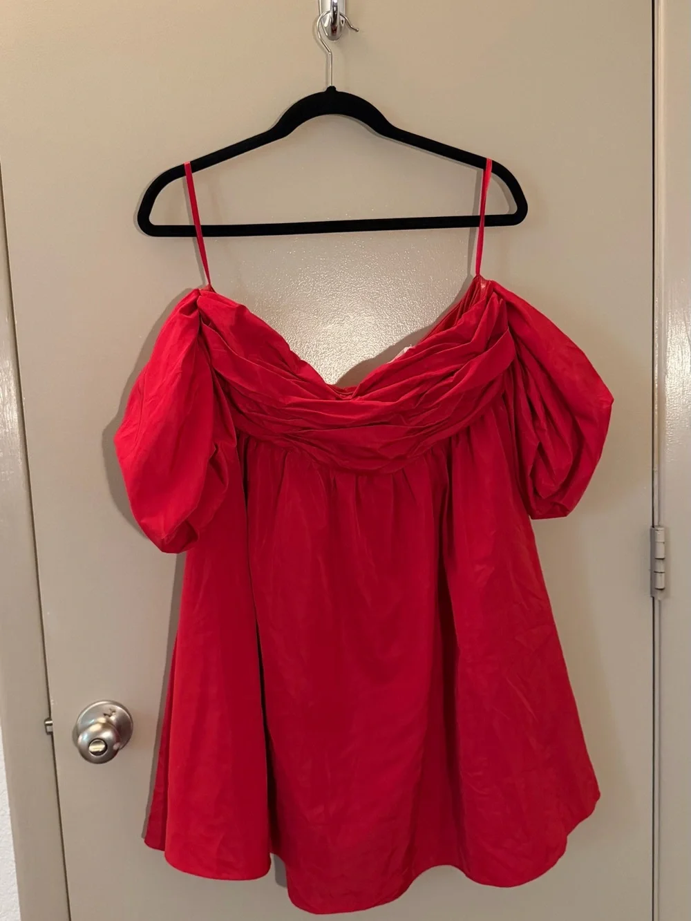 Free People Red Off-Shoulder Puff Sleeve Mini Dress